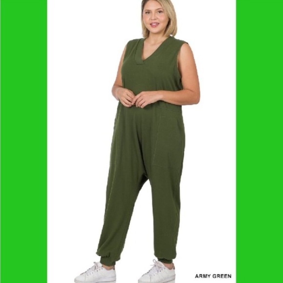 Army Green Sleeveless Harem Jumpsuit - Picture 1 of 1